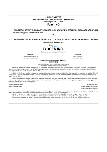 Vorschaubild Biogen 10-Q Quartalsbericht 2019 