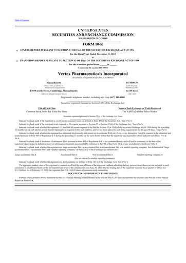 Thumbnail Vertex Pharmaceuticals 10-K Annual Report 2012