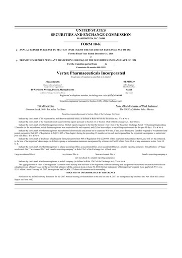 Thumbnail Vertex Pharmaceuticals 10-K Annual Report 2016