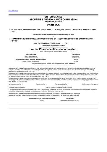 Thumbnail Vertex Pharmaceuticals 10-Q Quarterly Report FY2017 