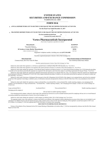 Thumbnail Vertex Pharmaceuticals 10-K Annual Report 2017