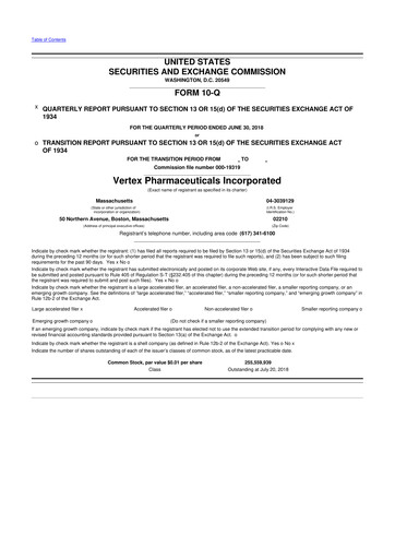 Thumbnail Vertex Pharmaceuticals 10-Q Quarterly Report FY2018 