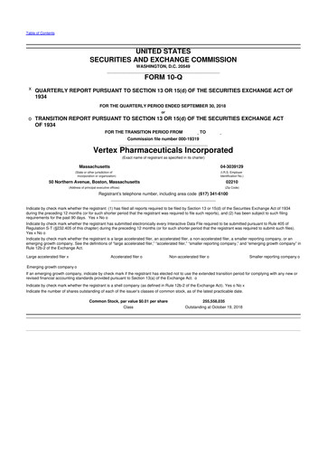 Thumbnail Vertex Pharmaceuticals 10-Q Quarterly Report FY2018 