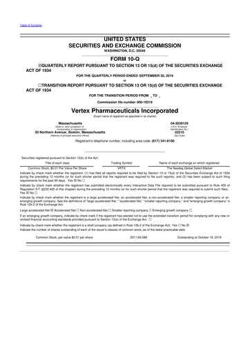 Thumbnail Vertex Pharmaceuticals 10-Q Quarterly Report FY2019 