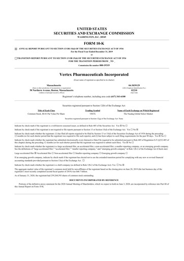 Thumbnail Vertex Pharmaceuticals 10-K Annual Report 2019