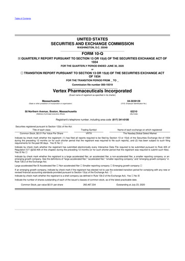 Thumbnail Vertex Pharmaceuticals 10-Q Quarterly Report FY2020 