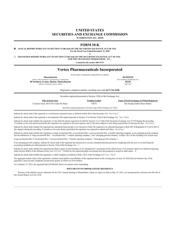 Thumbnail Vertex Pharmaceuticals 10-K Annual Report 2020