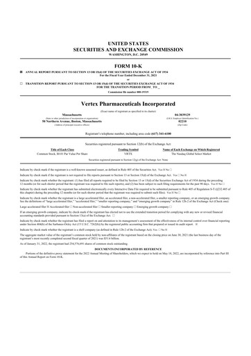 Thumbnail Vertex Pharmaceuticals 10-K Annual Report 2021