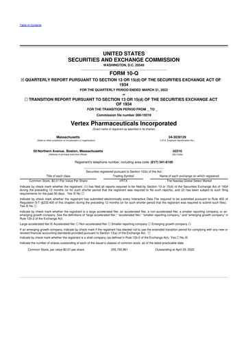 Thumbnail Vertex Pharmaceuticals 10-Q Quarterly Report FY2022 