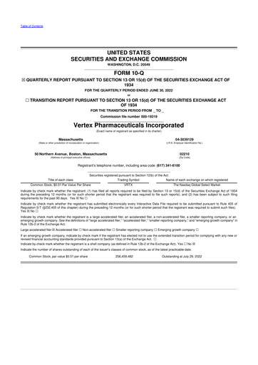 Thumbnail Vertex Pharmaceuticals 10-Q Quarterly Report FY2022 