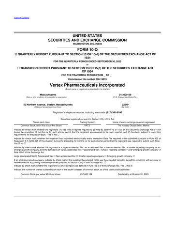 Thumbnail Vertex Pharmaceuticals 10-Q Quarterly Report FY2023 