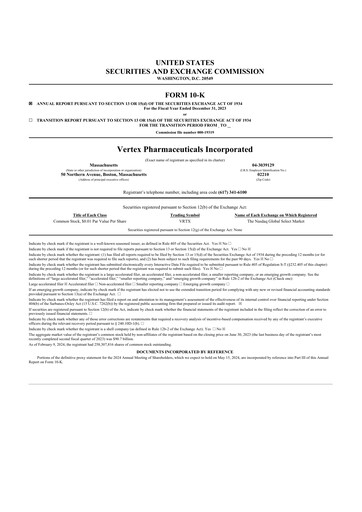Thumbnail Vertex Pharmaceuticals 10-K Annual Report 2023
