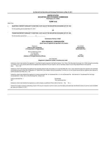 Miniature BOK Financial 10-Q Rapport trimestriel 2011 