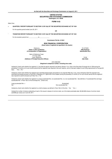 Miniature BOK Financial 10-Q Rapport trimestriel  