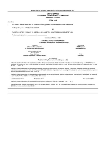 Miniature BOK Financial 10-Q Rapport trimestriel 2011 