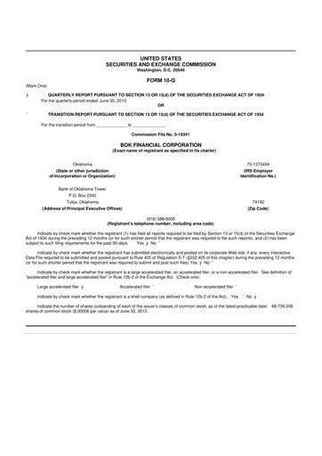 Miniature BOK Financial 10-Q Rapport trimestriel 2013 