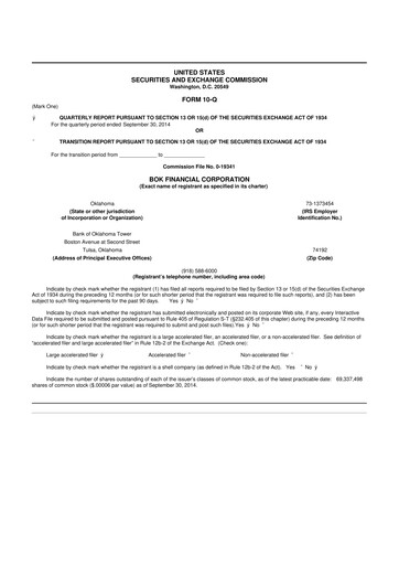Miniature BOK Financial 10-Q Rapport trimestriel 2014 