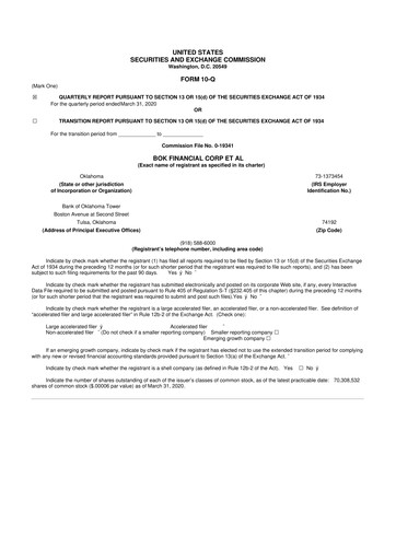 Miniature BOK Financial 10-Q Rapport trimestriel 2020 