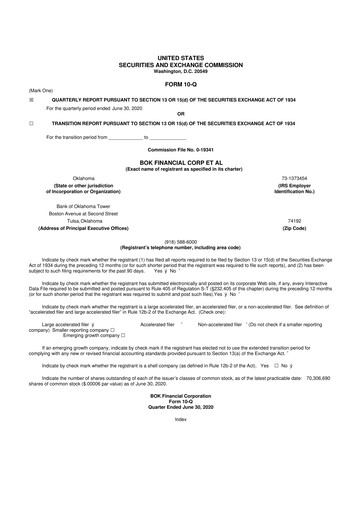 Miniature BOK Financial 10-Q Rapport trimestriel 2020 