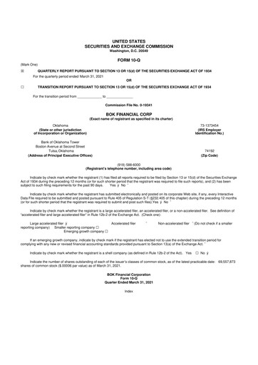 Miniature BOK Financial 10-Q Rapport trimestriel 2021 