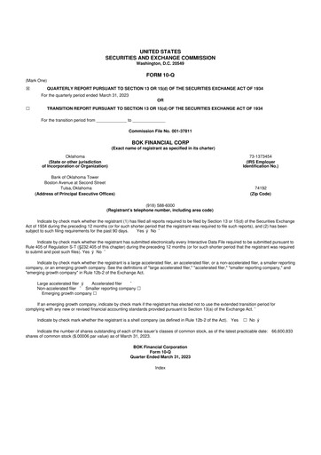 Miniature BOK Financial 10-Q Rapport trimestriel 2023 