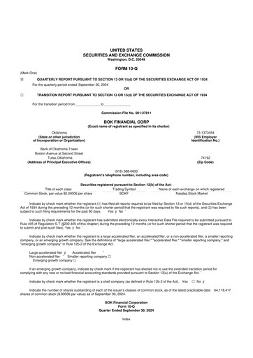 Miniature BOK Financial 10-Q Rapport trimestriel 2024 