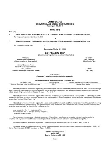 Miniature BOK Financial 10-Q Rapport trimestriel 2025 