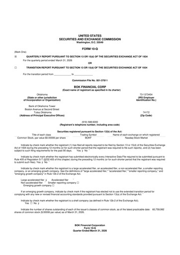 Thumbnail BOK Financial 10-Q Quarterly Report FY 