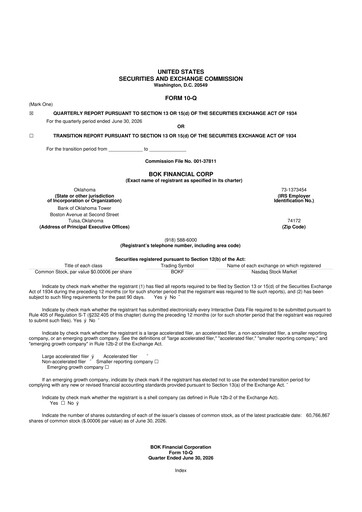 Thumbnail BOK Financial 10-Q Quarterly Report FY2026 
