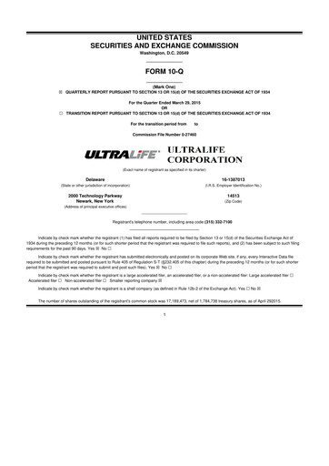 Thumbnail Ultralife Corporation 10-Q Quarterly Report FY2015 