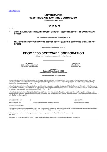 Thumbnail Progress Software
 10-Q Quarterly Report FY2018 