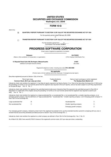 Miniature Progress Software
 10-Q Rapport trimestriel 2026 