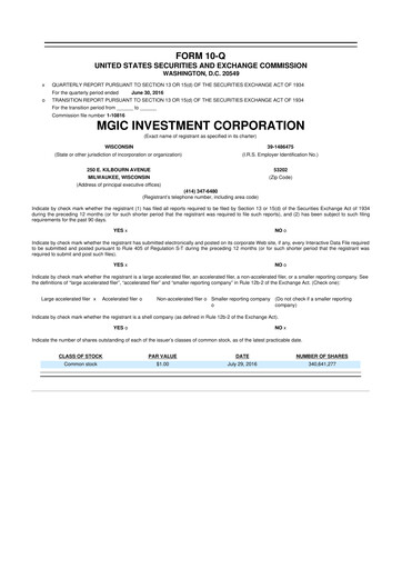 Thumbnail MGIC Investment
 10-Q Quarterly Report FY2016 