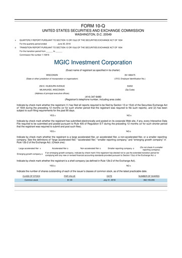 Thumbnail MGIC Investment
 10-Q Quarterly Report FY2018 