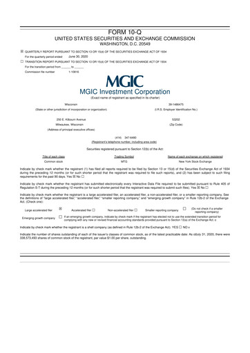 Thumbnail MGIC Investment
 10-Q Quarterly Report FY2020 