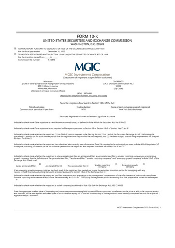 Thumbnail MGIC Investment
 10-K Annual Report 2020