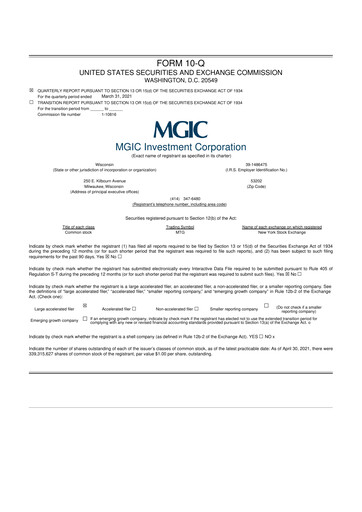Thumbnail MGIC Investment
 10-Q Quarterly Report FY2021 