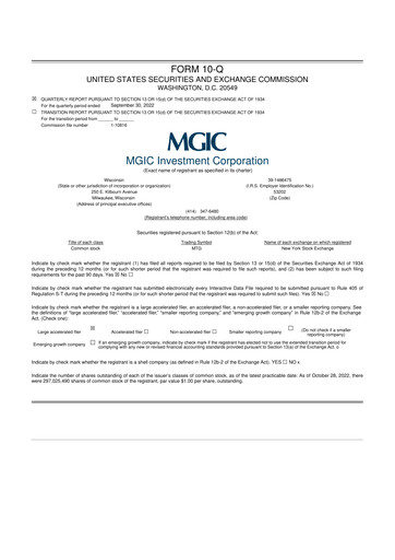 Thumbnail MGIC Investment
 10-Q Quarterly Report FY2022 