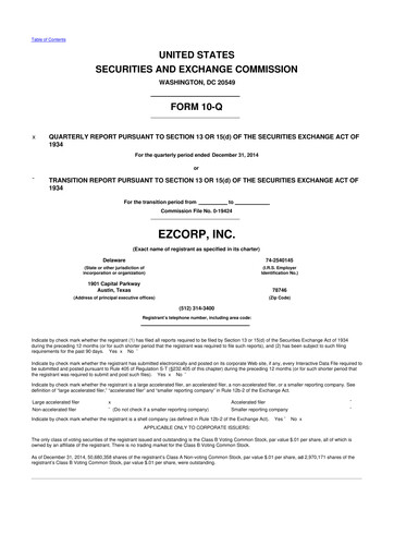 Thumbnail EZCorp 10-Q Quarterly Report FY2015 