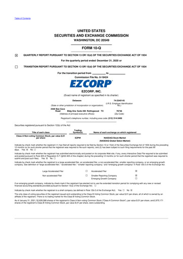 Thumbnail EZCorp 10-Q Quarterly Report FY2021 