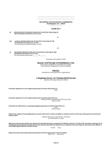 Vorschaubild Magic Software 20-F Jahresbericht 