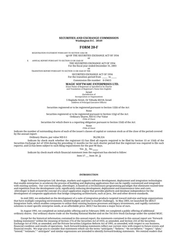 Vorschaubild Magic Software 20-F Jahresbericht 