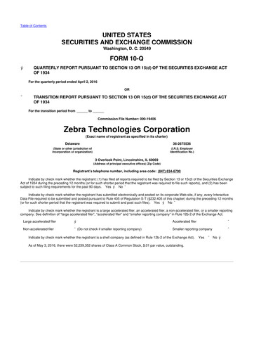 Miniature Zebra Technologies 10-Q Rapport trimestriel 2016 