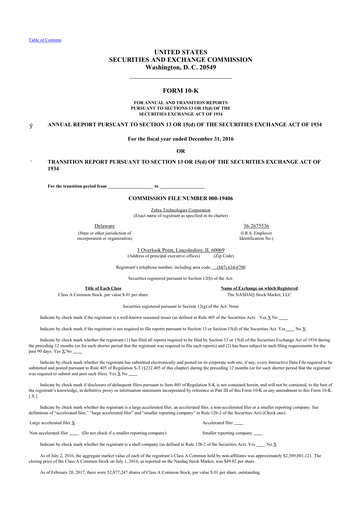 Thumbnail Zebra Technologies 10-K Annual Report 2016