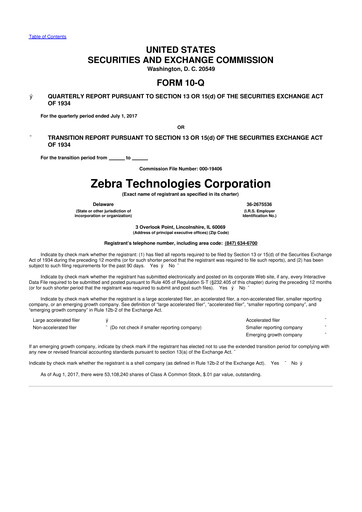 Miniature Zebra Technologies 10-Q Rapport trimestriel 2017 