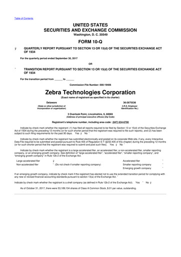 Miniature Zebra Technologies 10-Q Rapport trimestriel 2017 