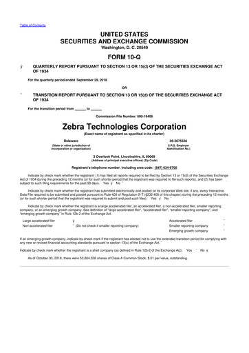 Miniature Zebra Technologies 10-Q Rapport trimestriel 2018 