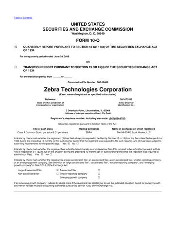 Miniature Zebra Technologies 10-Q Rapport trimestriel 2019 