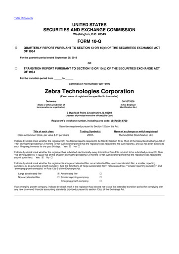 Miniature Zebra Technologies 10-Q Rapport trimestriel 2019 