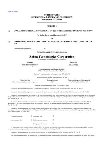 Thumbnail Zebra Technologies 10-K Annual Report 2019